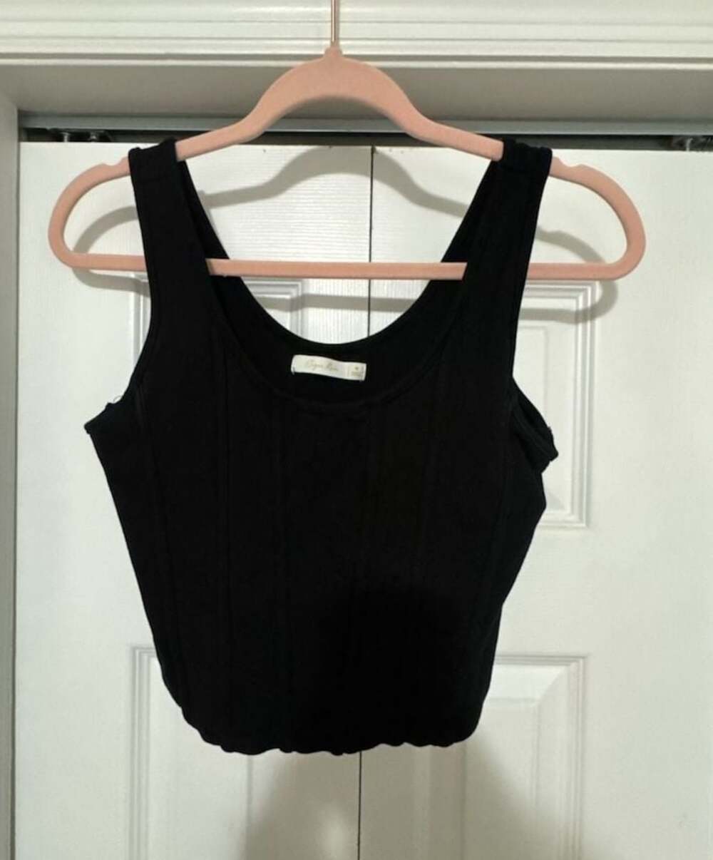 Sugar Rain Black Ribbed Corset Style Crop Tank Top